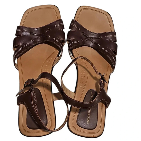Montego Bay Club 8.5 Brown Tan Strappy Kitten Heel 90s Y2K Sandals Retro - Picture 6 of 7